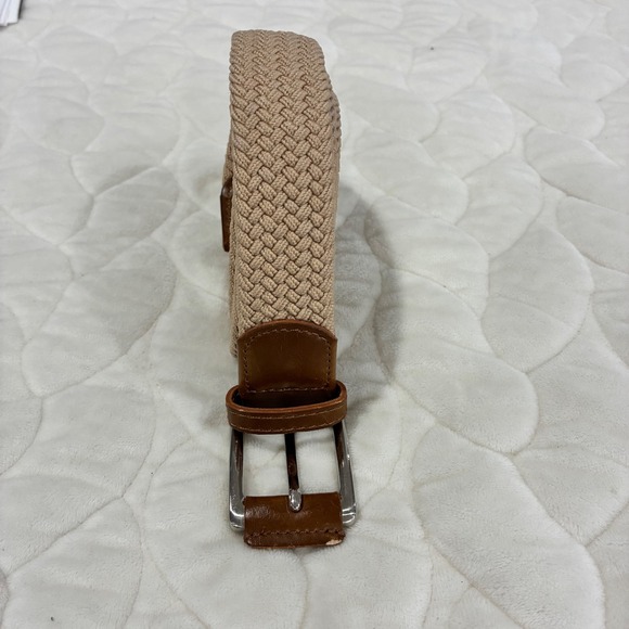 Bulliant Mens Braided Woven Stretch Belt Tan Brown Leather Accent Athletic Golf - Picture 1 of 8